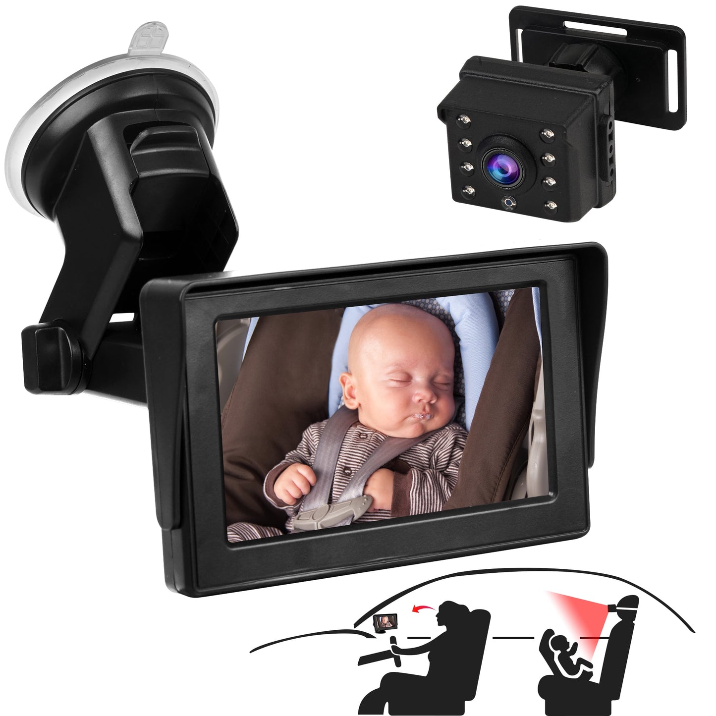 BUSATIA Baby Car Mirror, 4.3" HD Night Vision Function Car Mirror Display, Safety Car Seat Mirror Camera Monitored Mirror with Wide Crystal Clear View, Aimed at Baby, Easily Observe The Baby’s Move