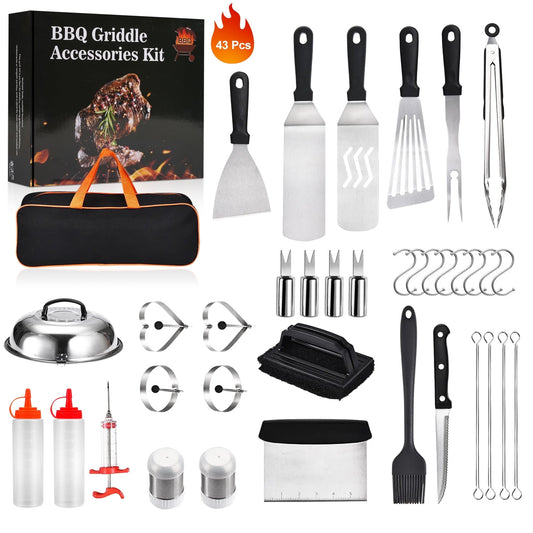 43 Piece Griddle Accessories Kit,Flat Top Grill Accessories Set for Blackstone and Camp Chef,with Basting Cover,for Outdoor Barbecue