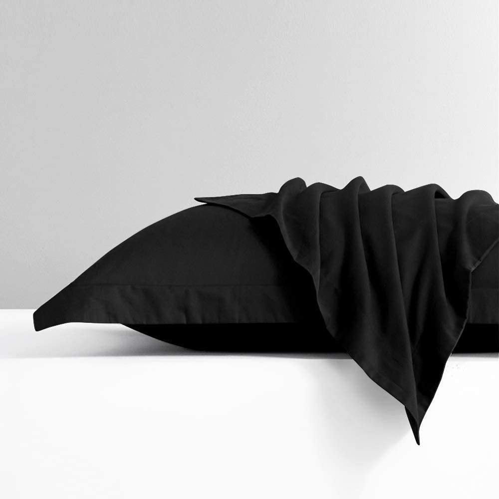 100% Egyptian Cotton Sateen Weave-Luxurious 600 Thread Count Pillow Shams | Set of 2 | Body Pillow 20" x 56"(Inches) Black Solid.